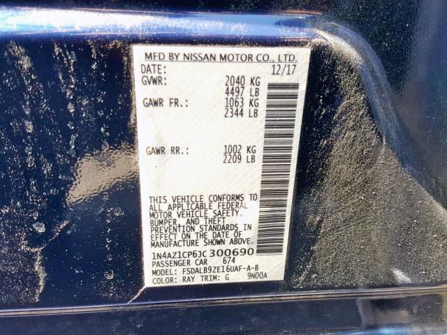 1N4AZ1CP6JC300690 - 2018 NISSAN LEAF S BLUE photo 10