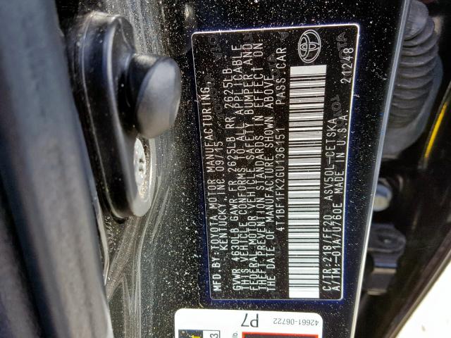 4T1BF1FK2GU136151 - 2016 TOYOTA CAMRY LE BLACK photo 10