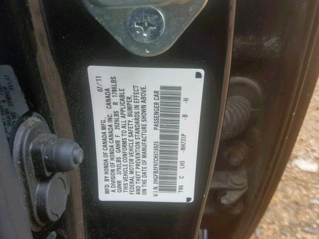 2HGFB2F97CH515925 - 2012 HONDA CIVIC EXL BLACK photo 10