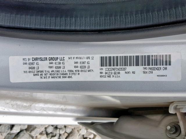 1C3CDZAB7CN235397 - 2012 DODGE AVENGER SE SILVER photo 10