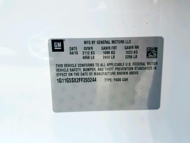 1G11G5SX2FF293244 - 2015 CHEVROLET MALIBU LTZ 白色 照片 10