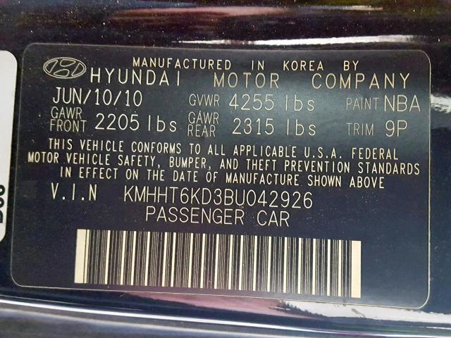 KMHHT6KD3BU042926 - 2011 HYUNDAI GENESIS CO BLACK photo 10