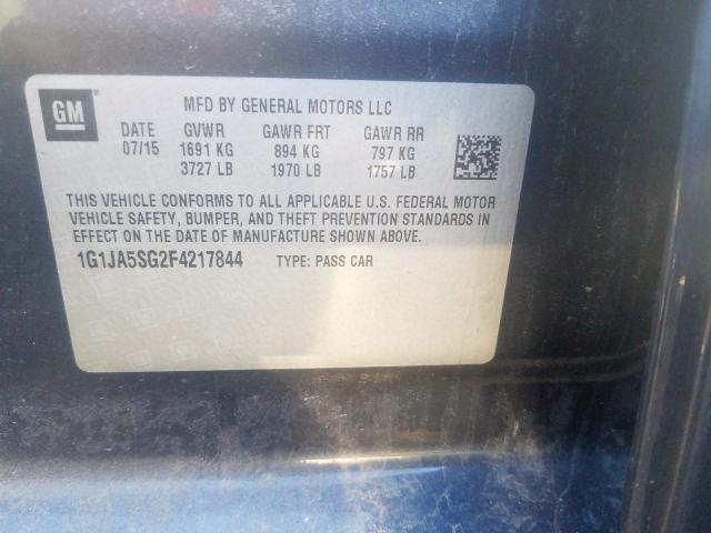 1G1JA5SG2F4217844 - 2015 CHEVROLET SONIC LS  照片 10