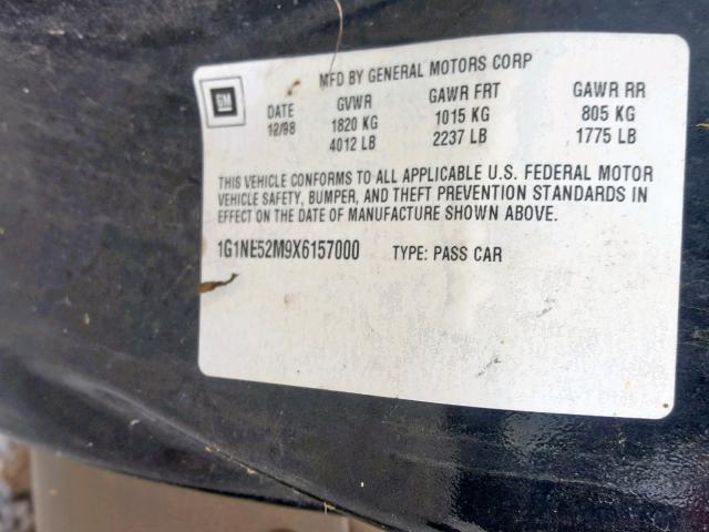 1G1NE52M9X6157000 - 1999 CHEVROLET MALIBU LS BLACK photo 10