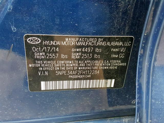 5NPE34AF2FH112284 - 2015 HYUNDAI SONATA SPO BLUE photo 10