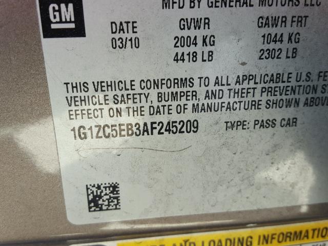 1G1ZC5EB3AF245209 - 2010 CHEVROLET MALIBU 1LT BROWN photo 10