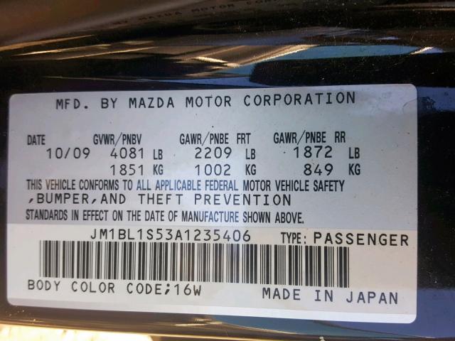 JM1BL1S53A1235406 - 2010 MAZDA 3 S BLACK photo 10