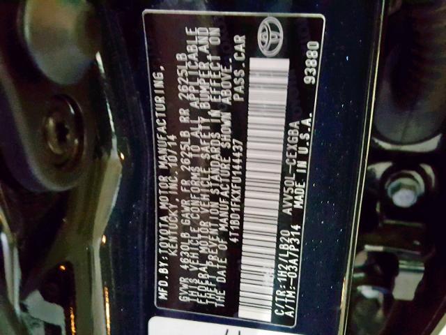 4T1BD1FKXFU144437 - 2015 TOYOTA CAMRY HYBR GRAY photo 10