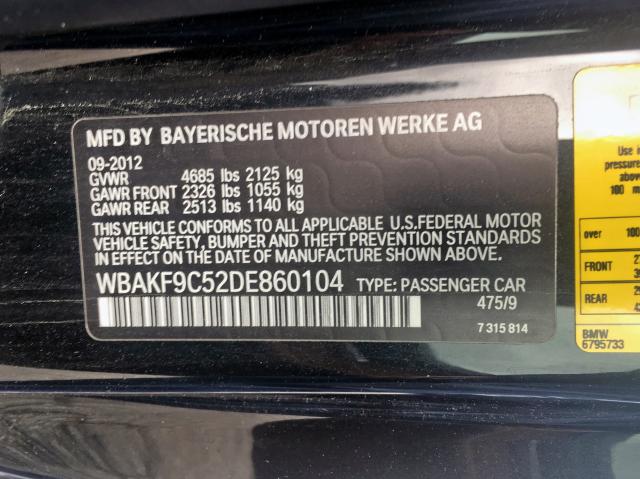 WBAKF9C52DE860104 - 2013 BMW 335 XI BLACK photo 10