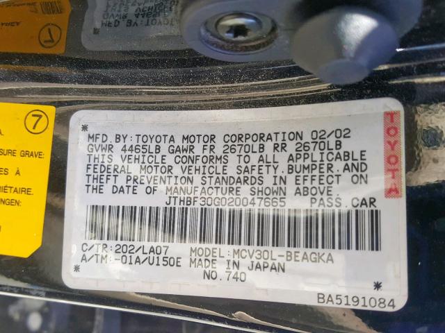 JTHBF30G020047665 - 2002 LEXUS ES 300 GRAY photo 10