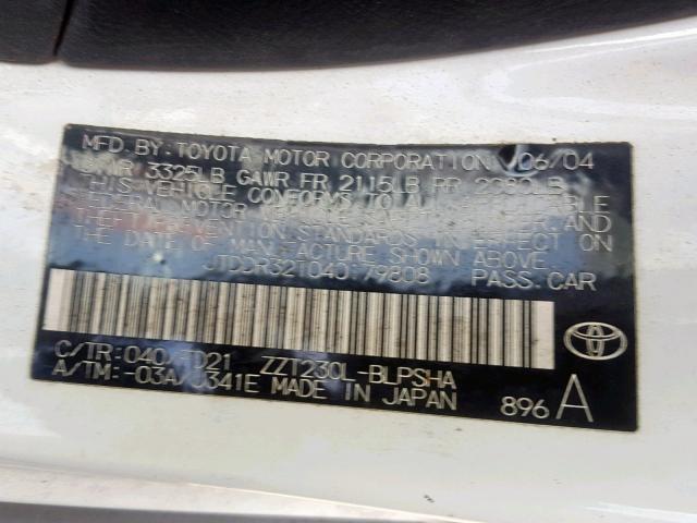 JTDDR32T040179808 - 2004 TOYOTA CELICA GT WHITE photo 10