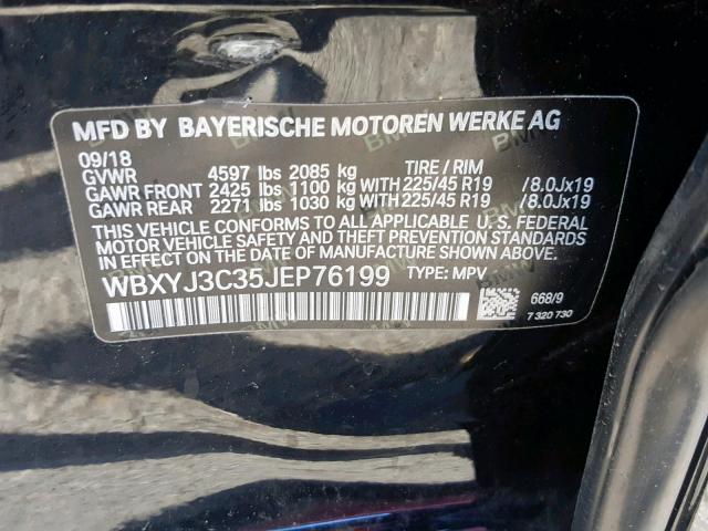 WBXYJ3C35JEP76199 - 2018 BMW X2 SDRIVE2 BLACK photo 10