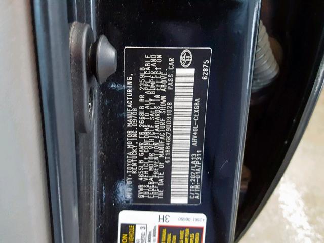 4T1BB46K79U091028 - 2009 TOYOTA CAMRY HYBR BLACK photo 10