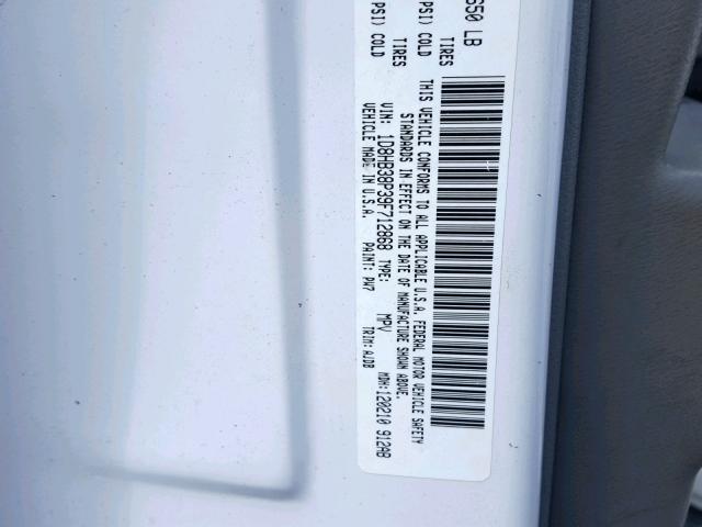 1D8HB38P39F712868 - 2009 DODGE DURANGO SE WHITE photo 10