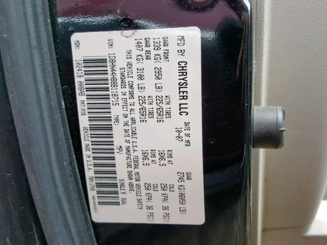 1D8HN44H88B118715 - 2008 DODGE GRAND CARA BLACK photo 10