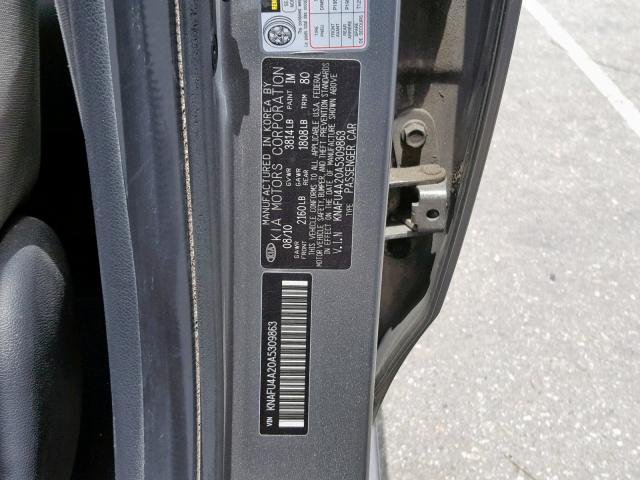 KNAFU4A20A5309863 - 2010 KIA FORTE EX GRAY photo 10