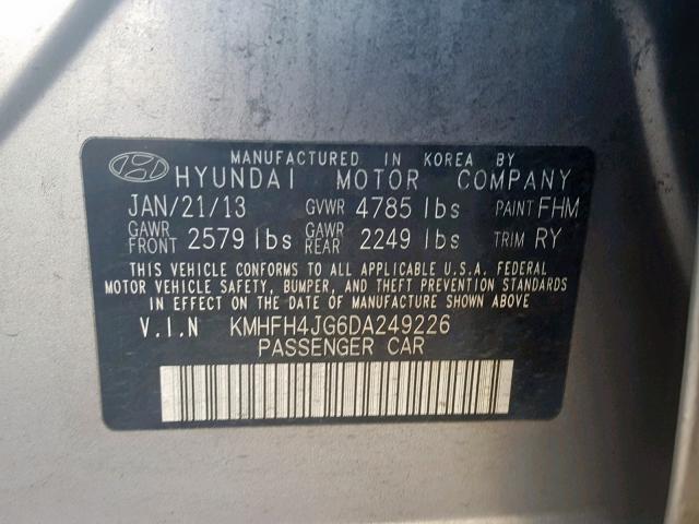 KMHFH4JG6DA249226 - 2013 HYUNDAI AZERA GLS SILVER photo 10