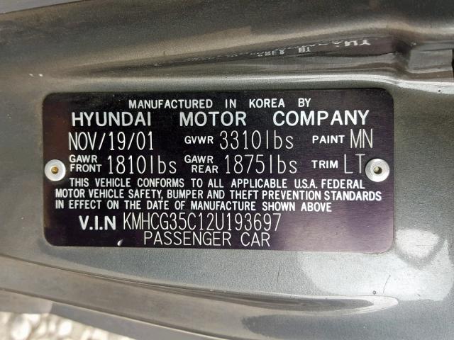 KMHCG35C12U193697 - 2002 HYUNDAI ACCENT GS SILVER photo 10