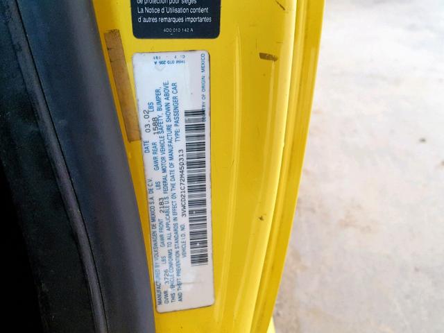 3VWCD21C72M450313 - 2002 VOLKSWAGEN NEW BEETLE 黄色 照片 10