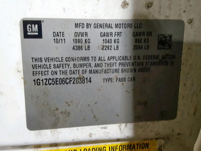 1G1ZC5E06CF203814 - 2012 CHEVROLET MALIBU 1LT 白色 照片 10