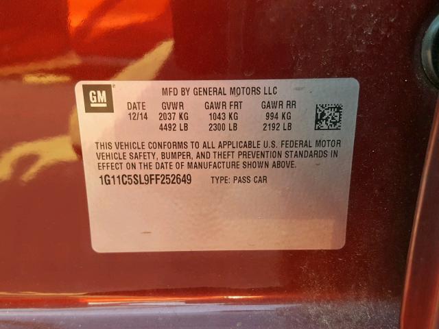 1G11C5SL9FF252649 - 2015 CHEVROLET MALIBU 1LT 栗色 照片 10