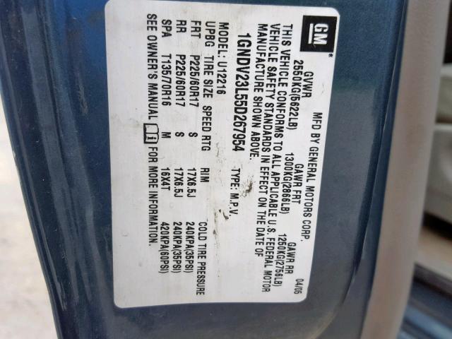 1GNDV23L55D267954 - 2005 CHEVROLET UPLANDER L ლურჯი ფოტო 10