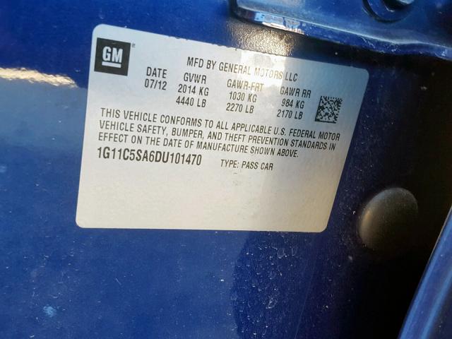 1G11C5SA6DU101470 - 2013 CHEVROLET MALIBU 1LT 蓝色 照片 10