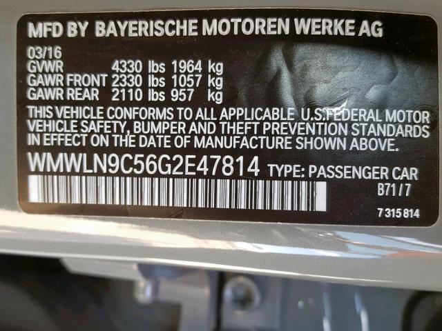 WMWLN9C56G2E47814 - 2016 MINI COOPER S C GRAY photo 10