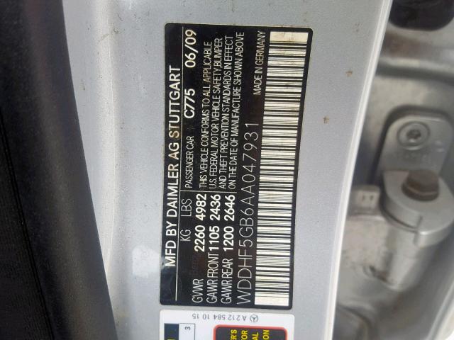 WDDHF5GB6AA047931 - 2010 MERCEDES-BENZ E 350 GRAY photo 10