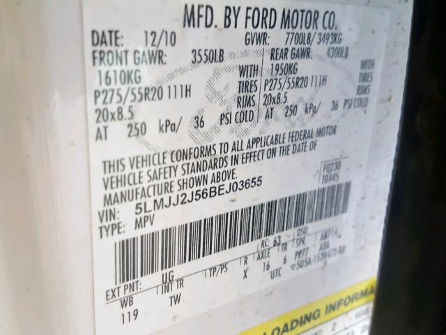 5LMJJ2J56BEJ03655 - 2011 LINCOLN NAVIGATOR 白色 照片 10