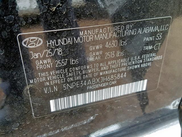 5NPE34ABXJH685844 - 2018 HYUNDAI SONATA SPO BLACK photo 10