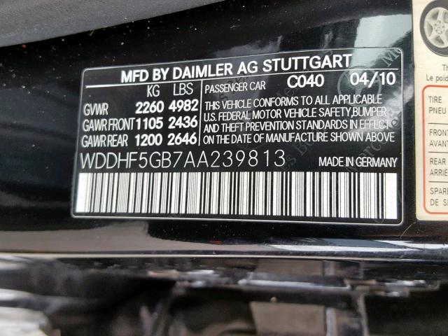 WDDHF5GB7AA239813 - 2010 MERCEDES-BENZ E 350 BLACK photo 10