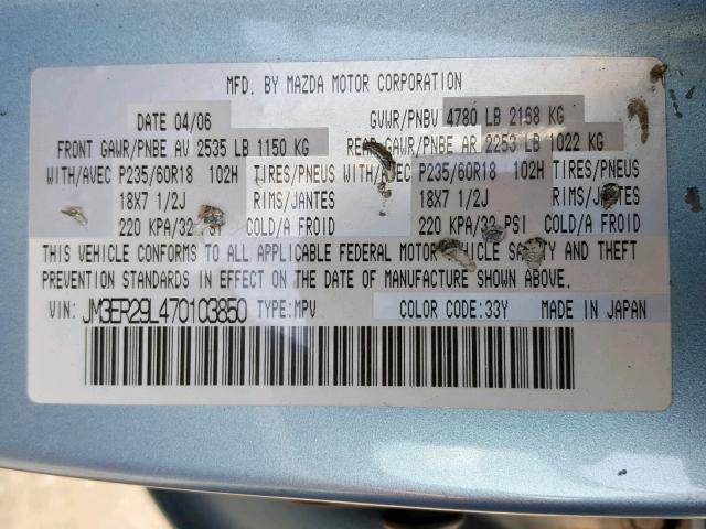 JM3ER29L470103850 - 2007 MAZDA CX-7 BLUE photo 10