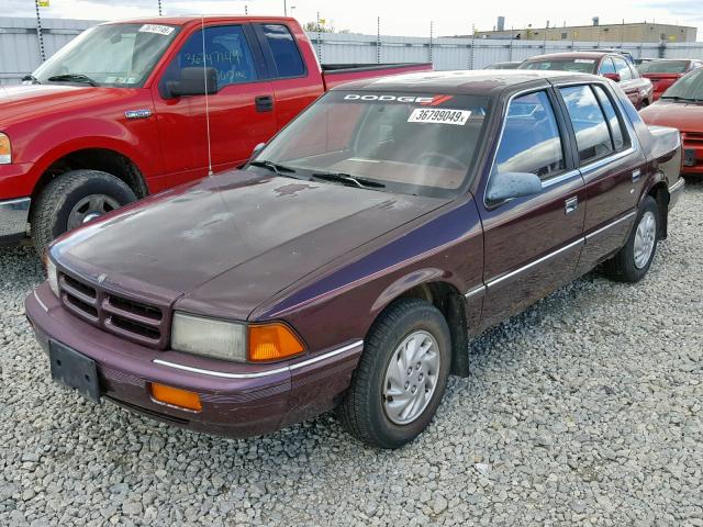 1B3XA46K8PF530379 - 1993 DODGE SPIRIT BURGUNDY photo 2