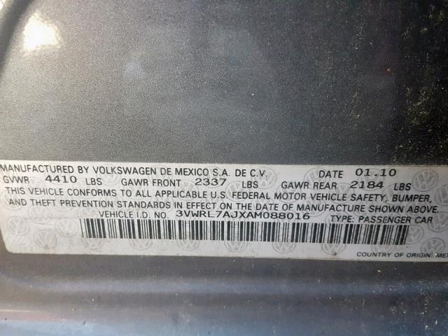 3VWRL7AJXAM088016 - 2010 VOLKSWAGEN JETTA TDI GRAY photo 10