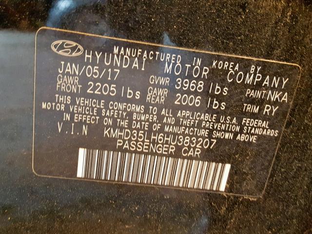 KMHD35LH6HU383207 - 2017 HYUNDAI ELANTRA GT BLACK photo 10