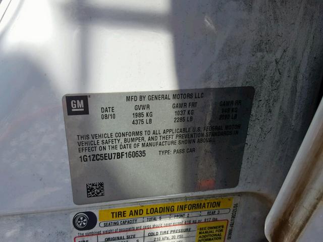 1G1ZC5EU7BF160635 - 2011 CHEVROLET MALIBU 1LT 白色 照片 10