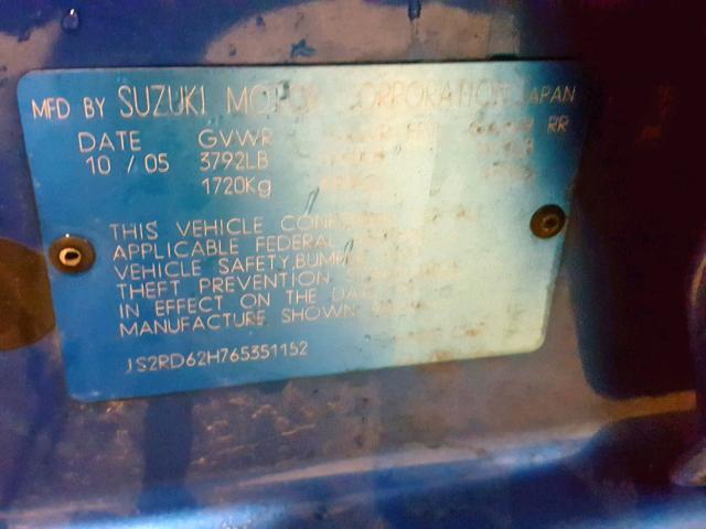 JS2RD62H765351152 - 2006 SUZUKI AERIO BLUE photo 10