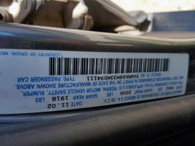 3VWRK69M33M094111 - 2003 VOLKSWAGEN JETTA GL GRAY photo 10