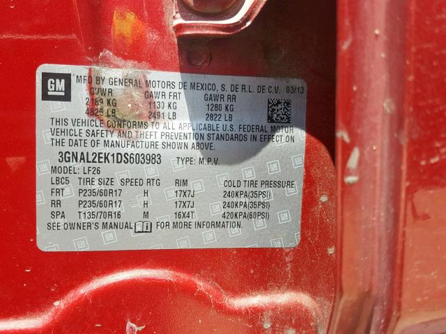 3GNAL2EK1DS603983 - 2013 CHEVROLET CAPTIVA LS 红色 照片 10