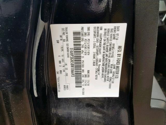 1FAHP3GN5BW106693 - 2011 FORD FOCUS SES BLACK photo 10