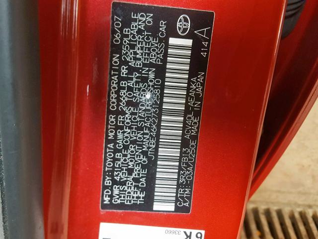 JTNBE46K273125810 - 2007 TOYOTA CAMRY NEW RED photo 10