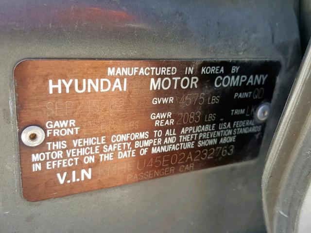 KMHFU45E02A232763 - 2002 HYUNDAI XG 350 GRAY photo 10