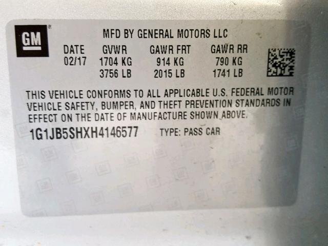 1G1JB5SHXH4146577 - 2017 CHEVROLET SONIC LS 银色 照片 10