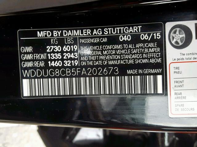 WDDUG8CB5FA202673 - 2015 MERCEDES-BENZ S 550 BLACK photo 10