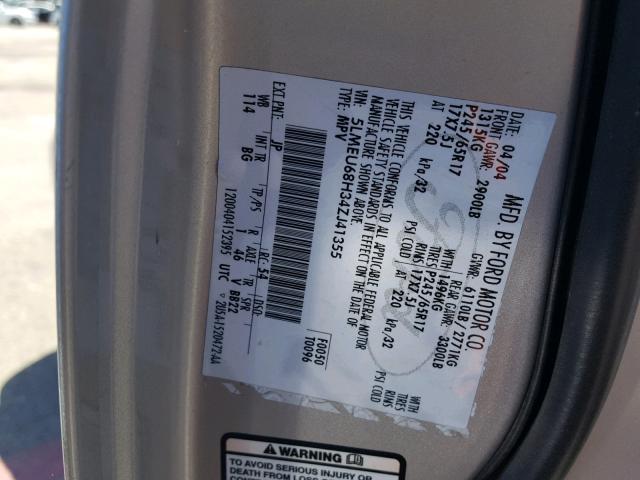 5LMEU68H34ZJ41355 - 2004 LINCOLN AVIATOR ვერცხლისფერი ფოტო 10