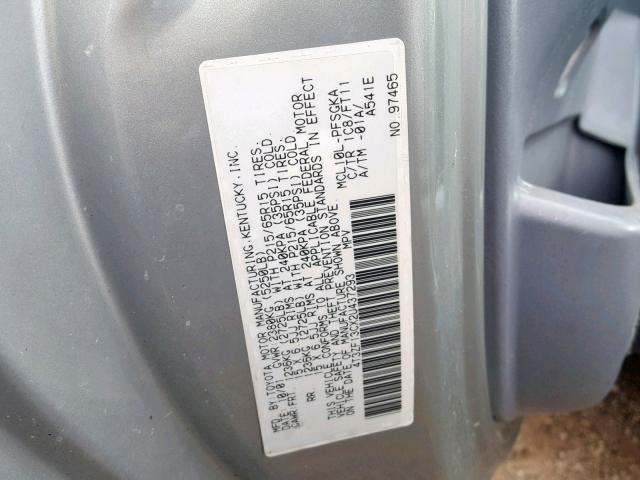 4T3ZF13CX2U437293 - 2002 TOYOTA SIENNA LE GRAY photo 10