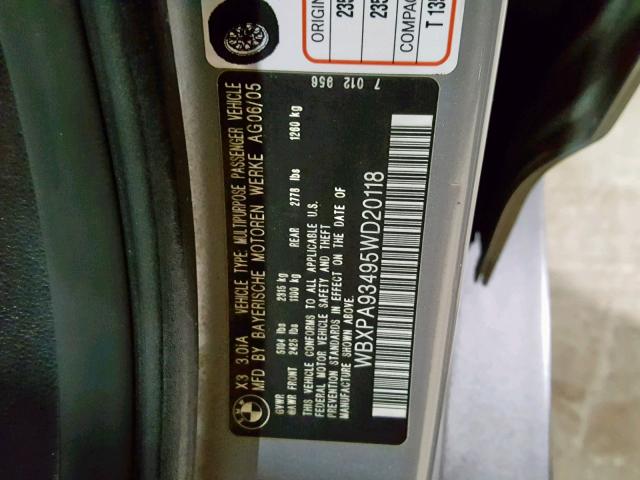 WBXPA93495WD20118 - 2005 BMW X3 3.0I GRAY photo 10