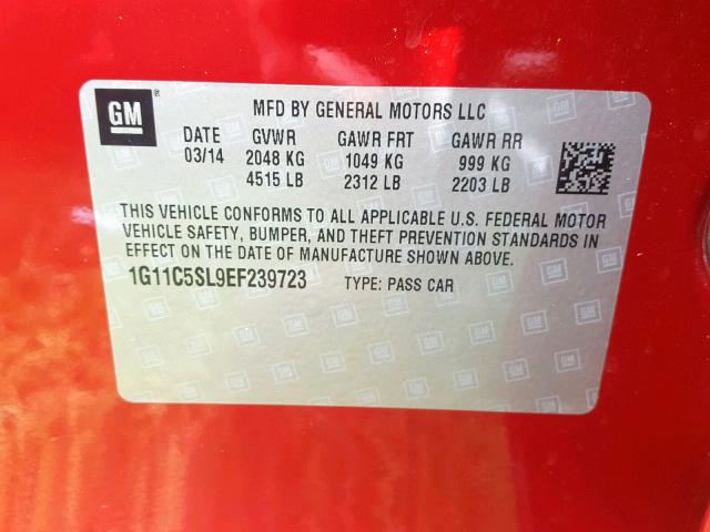 1G11C5SL9EF239723 - 2014 CHEVROLET MALIBU 1LT 红色 照片 10