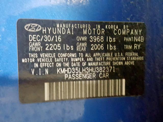 KMHD35LH3HU382371 - 2017 HYUNDAI ELANTRA GT BLUE photo 10